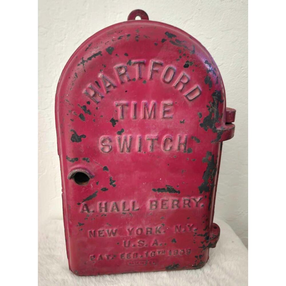Antique RED 1909 HARTFORD Time Switch New York City NY USA Cast Iron Casket Case
